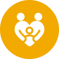 Icon showing two adults holding a child, symbolizing family care.